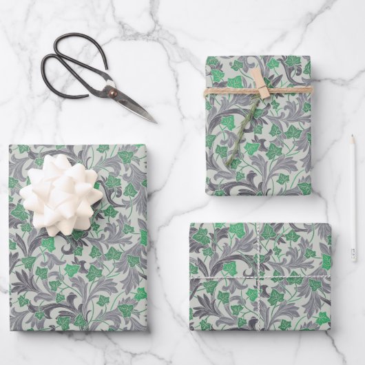 ヴィンテージグリーンアイビーつる植物オントレリス ラッピングペーパーシート (正面)
