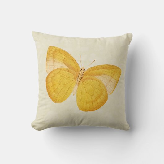 ヴィンテージグリーンアイボリー水彩黄蝶 クッション (正面)