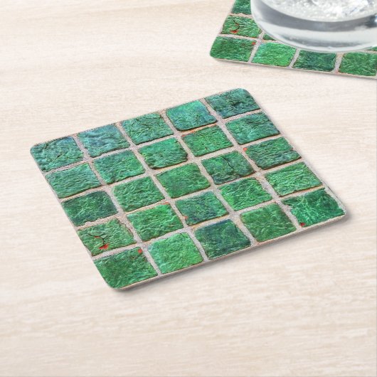 ヴィンテージグリーンアズレジョセラミックタイル スクエアペーパーコースター (アングル)