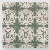 ヴィンテージグリーンアズレジ ストーンコースター (正面)