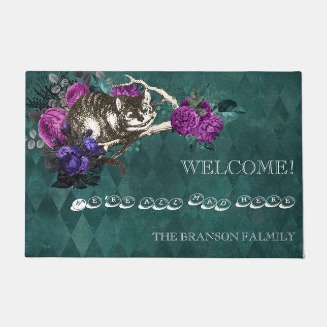 ヴィンテージグリーンアリスinワンダーランドチェシャーキャット ドアマット (正面)