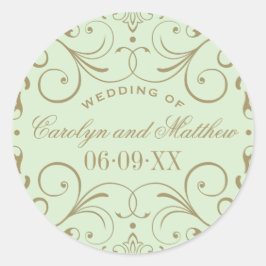 ヴィンテージグリーンアンティークフローリッ結婚シュのモノグラム ラウンドシール