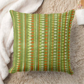 ヴィンテージグリーンアンドオレンジステンシルデザイン クッション (ブランケット)