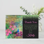 ヴィンテージグリーンアンドピンクピーコック誕生日ありがとう サンキューカード (スタンド正面)