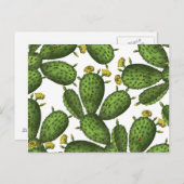 ヴィンテージグリーンイエローフローラサボテンのパターン ポストカード (正面/裏面)