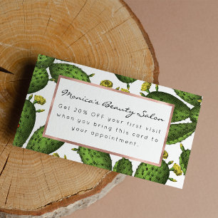 ヴィンテージグリーンイエローフローラサボテンのパターン 割引カード