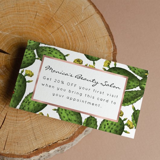 ヴィンテージグリーンイエローフローラサボテンのパターン 割引カード