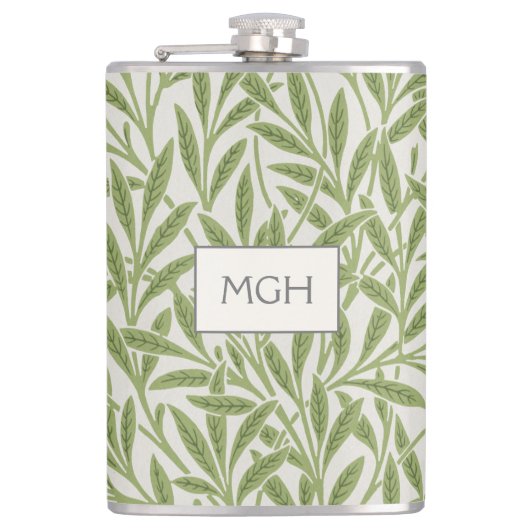 ヴィンテージグリーンウィロー葉ズモノグラム フラスク (正面)