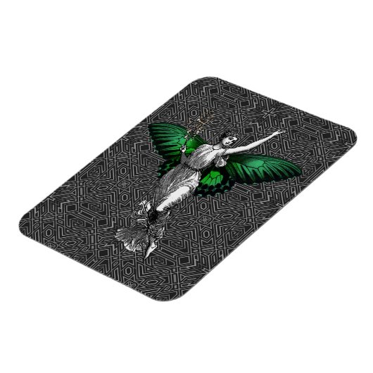 ヴィンテージグリーンウィングフェアリーアールデコ マグネット (左側)