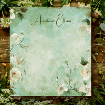 ヴィンテージグリーンウォーター色フローラメモ帳