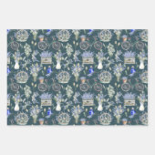 ヴィンテージグリーンウォーター色フローラ ラッピングペーパーシート (正面3)