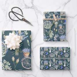 ヴィンテージグリーンウォーター色フローラ ラッピングペーパーシート