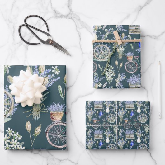 ヴィンテージグリーンウォーター色フローラ ラッピングペーパーシート (正面)