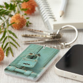 ヴィンテージグリーンウッドドアロックキーチェーン キーホルダー (正面右)