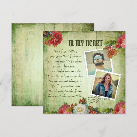 ヴィンテージグリーンウッドフローラロマンチックなラブレター (正面/裏面)