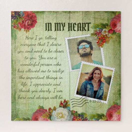 ヴィンテージグリーンウッドフローラロマンチックなラブレター ジグソーパズル (縦)