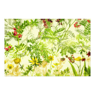 ヴィンテージグリーンウッドランド植物園葉の野草花 フォトプリント