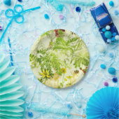 ヴィンテージグリーンウッドランド植物園葉の野草花 ペーパープレート (パーティー)