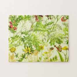 ヴィンテージグリーンウッドランド植物葉山花 ジグソーパズル