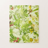 ヴィンテージグリーンウッドランド植物葉山花 ジグソーパズル (縦)
