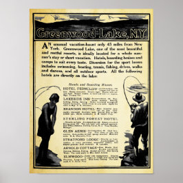 ヴィンテージグリーンウッドレイクNYトラベルプリント ポスター