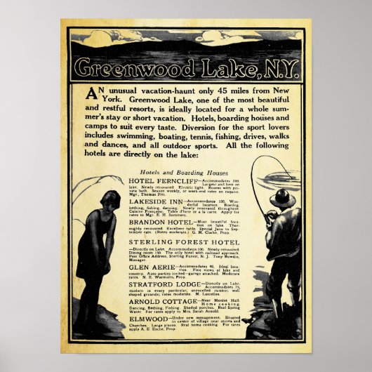 ヴィンテージグリーンウッドレイクNYトラベルプリント ポスター (正面)