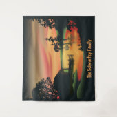 ヴィンテージグリーンオレンジレッドランドスケープサンセット タペストリー (正面)