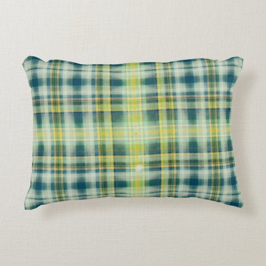 ヴィンテージグリーンオレンジ動揺して色の格子模様 アクセントクッション (正面)