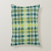 ヴィンテージグリーンオレンジ動揺して色の格子模様 アクセントクッション (正面(垂直))