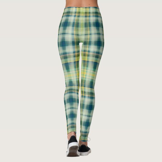 ヴィンテージグリーンオレンジ動揺して色の格子模様 レギンス (裏面)