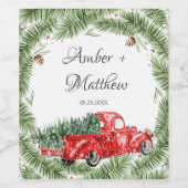 ヴィンテージグリーンカー雪クリスマス結婚のワインラベル ワインラベル (シングルラベル)