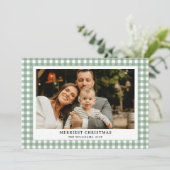 ヴィンテージグリーンギンガムプレイドフォトクリスマス シーズンカード (スタンド正面)