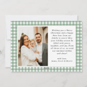 ヴィンテージグリーンギンガムプレイドフォトクリスマス シーズンカード (裏面)