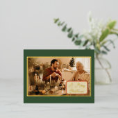ヴィンテージグリーンクリスマスイブ家族の写真 箔シーズンポストカード (立ち正面)