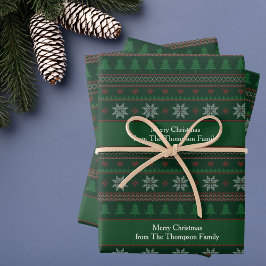 ヴィンテージグリーンクリスマスツリーのパタパーソナライズされたーン ラッピングペーパーシート