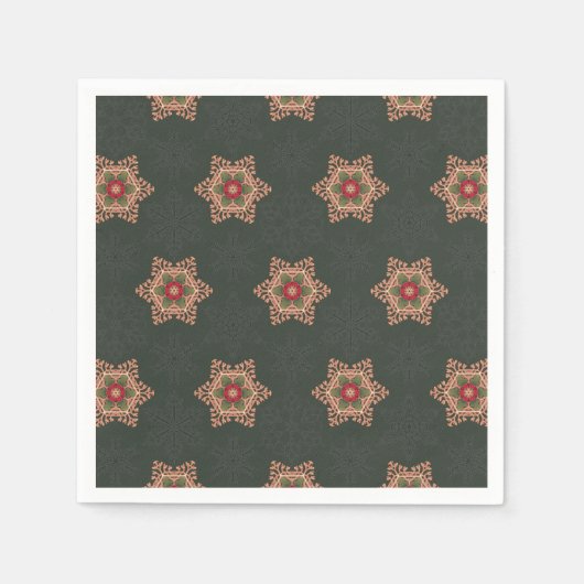 ヴィンテージグリーンクリスマスホリーケルト星模様 スタンダードカクテルナプキン (正面)