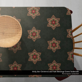 ヴィンテージグリーンクリスマスホリーケルト星模様 テーブルクロス