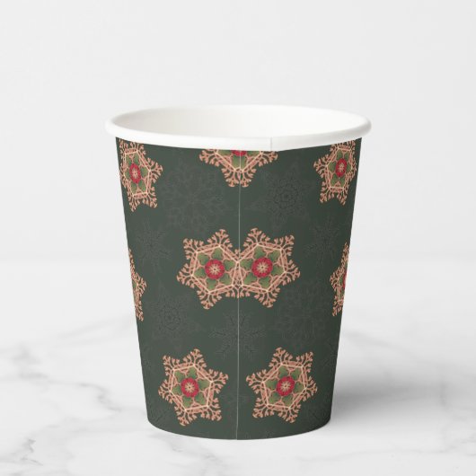 ヴィンテージグリーンクリスマスホリーケルト星模様 紙コップ (右)