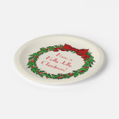ヴィンテージグリーンクリスマスホリーリースとレッドボウ ペーパープレート (アングル)