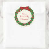 ヴィンテージグリーンクリスマスホリーリースとレッドボウ ラウンドシール (バッグ)