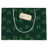 ヴィンテージグリーンクリスマスホリー名タグ抱き枕 ラージペーパーバッグ (正面)