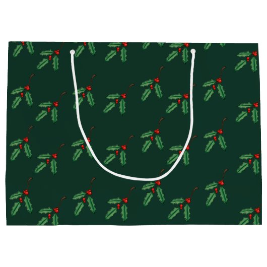 ヴィンテージグリーンクリスマスホリー名タグ抱き枕 ラージペーパーバッグ (裏面)