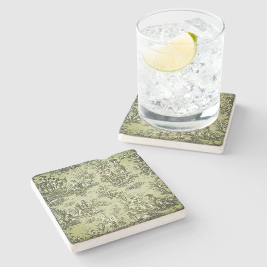 ヴィンテージグリーングレーのトイレデジュエリー模様 ストーンコースター (横)