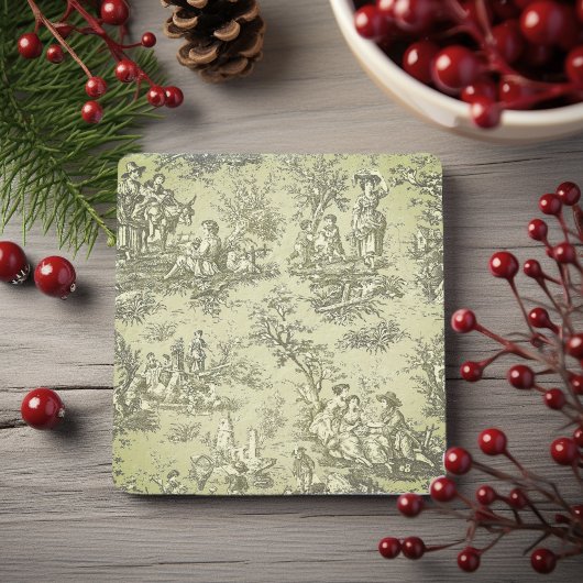 ヴィンテージグリーングレーのトイレデジュエリー模様 ストーンコースター