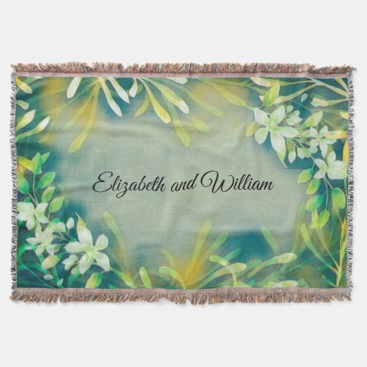 ヴィンテージグリーングレー熱帯植物 スローブランケット (正面)