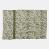 ヴィンテージグリーングレーtoile de jouy printed キッチンタオル (横)