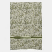 ヴィンテージグリーングレーtoile de jouy printed キッチンタオル (縦)