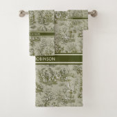 ヴィンテージグリーングレーtoile de jouy printed バスタオルセット (インサイチュ)
