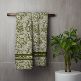 ヴィンテージグリーングレーtoile de jouy printed バスタオルセット