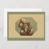 ヴィンテージグリーンサンタクロース聖ニコラス シーズンポストカード (正面/裏面)